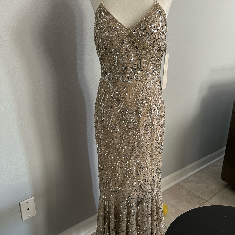 Adrianna Papell Gold Sequin Dress
